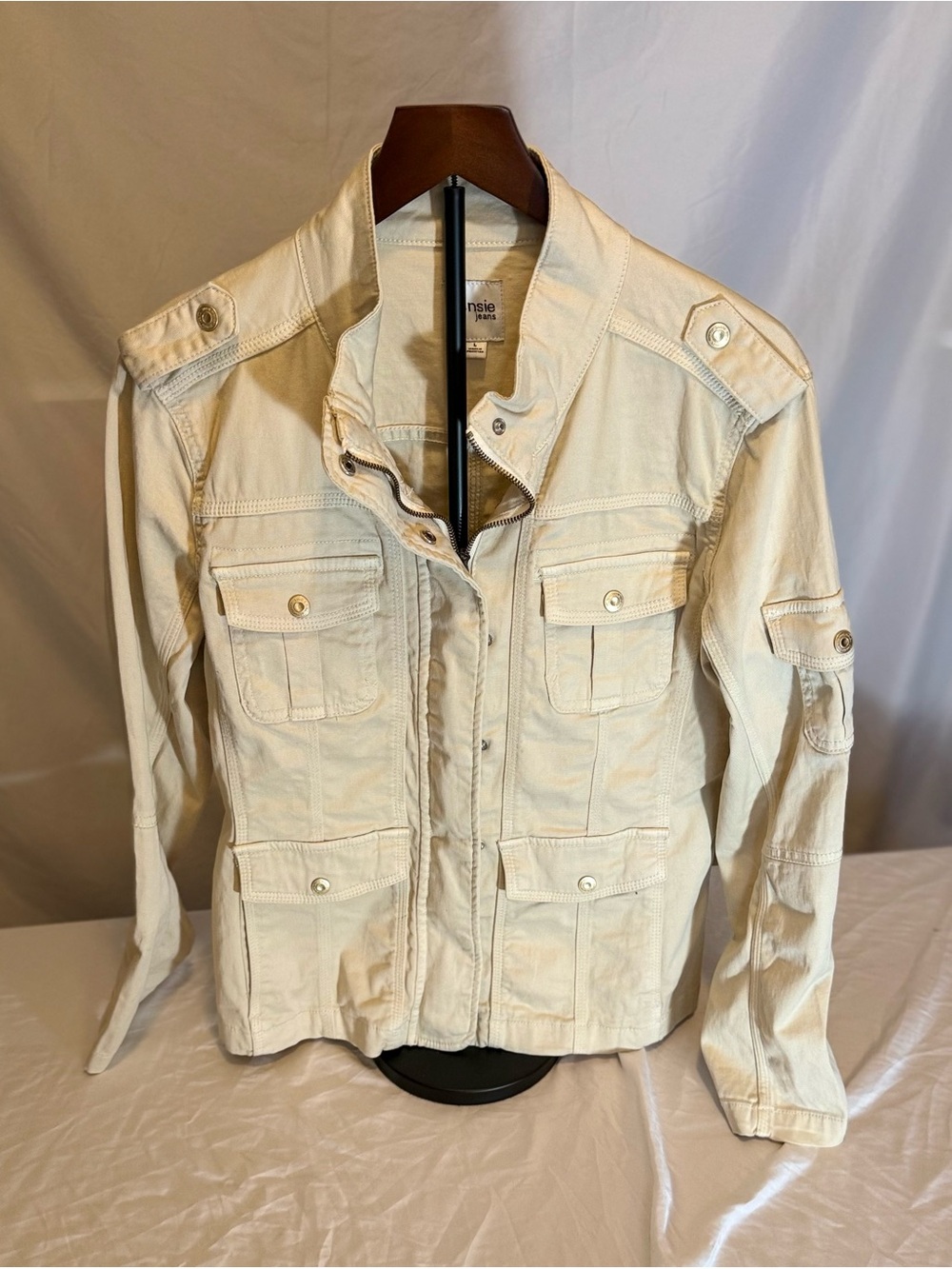 Kensie Cream Utility Denim Jacket with Front Pockets Size Large (OC)